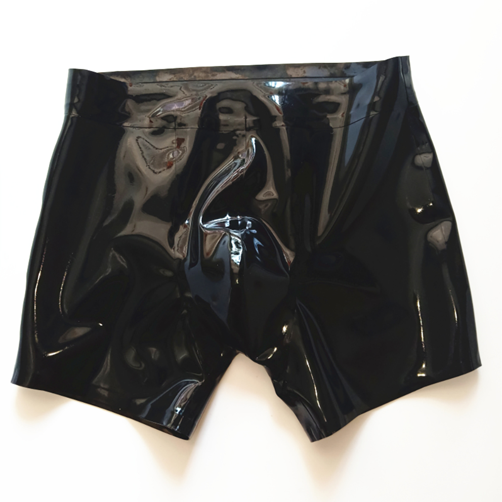 Boyshort Underwear - Seksi siyah lateks erkekler şort kauçuk